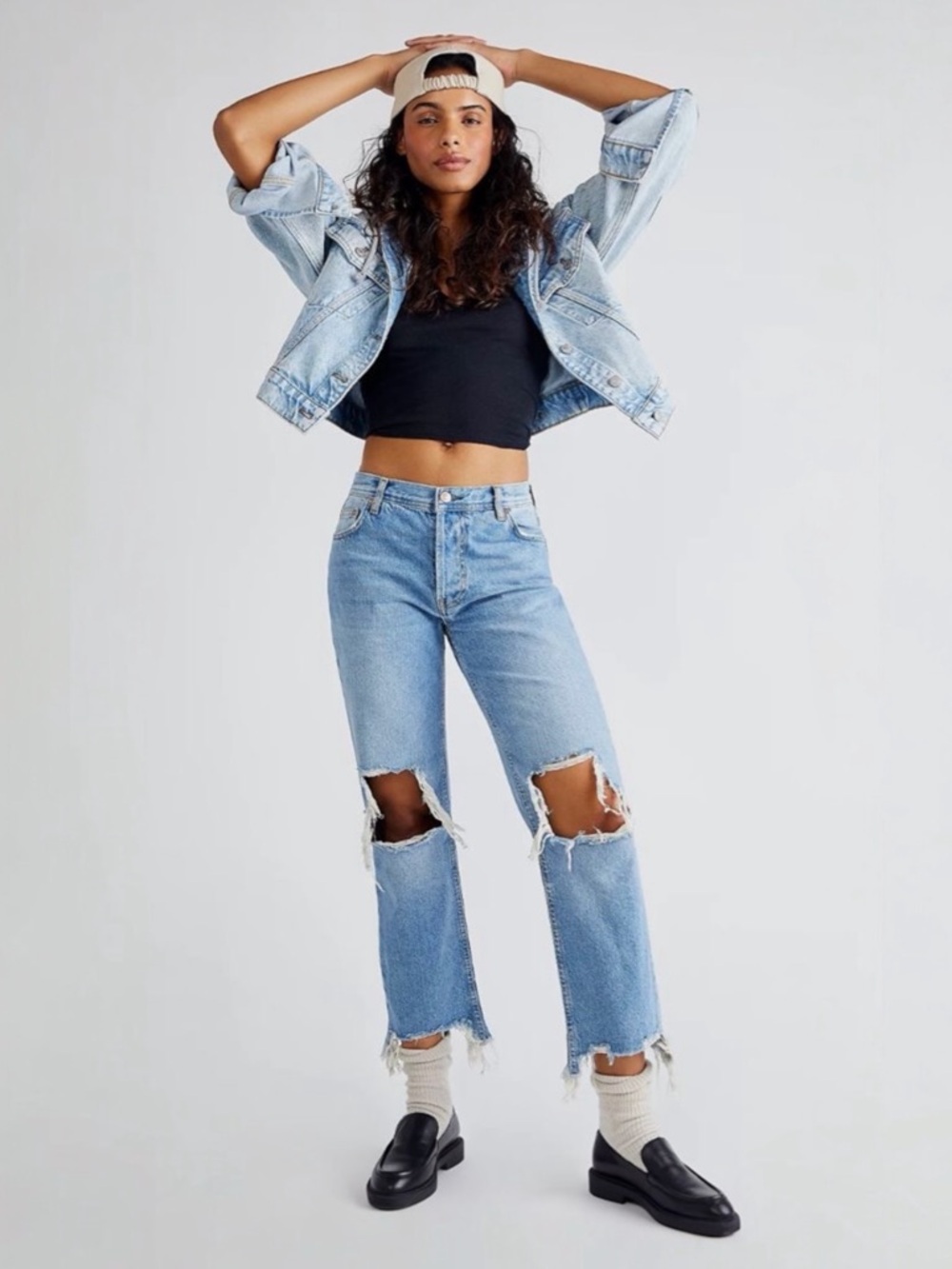 𝅺New! WE THE FREE • Maggie Mid-Rise Straight-Leg Jeans in Light Stone